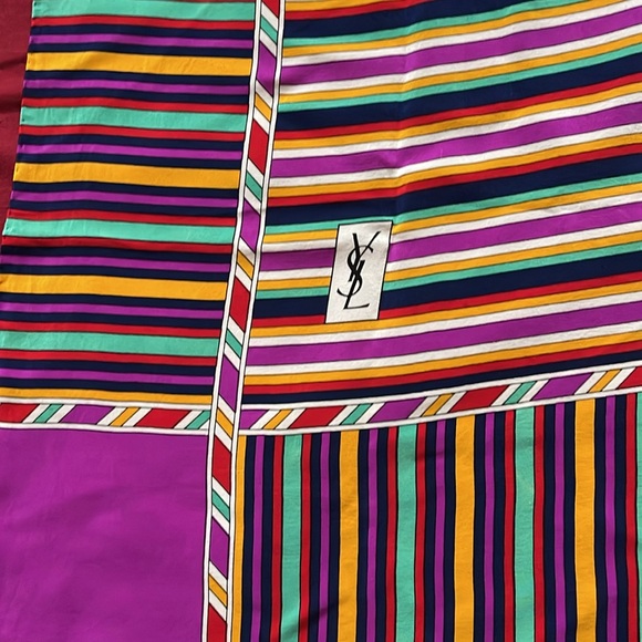 YSL Large Silk Stripped Multicolored Scarf - Picture 2 of 6